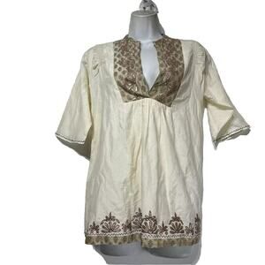 label ritu kumar Beige gold Embroidered peasant blouse Size 2